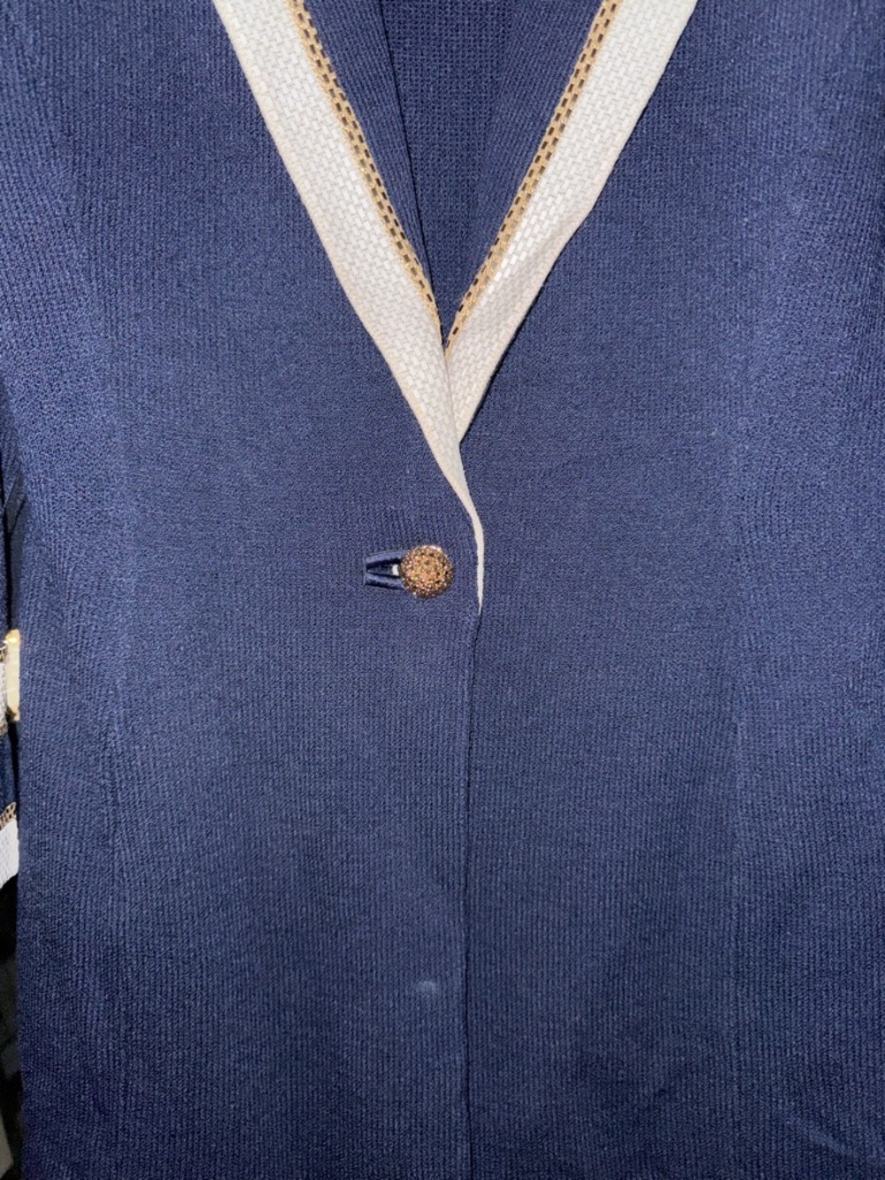 St John classic Navy Knit Cardigan with Gold Glitter beaded - Picture 4 of 11